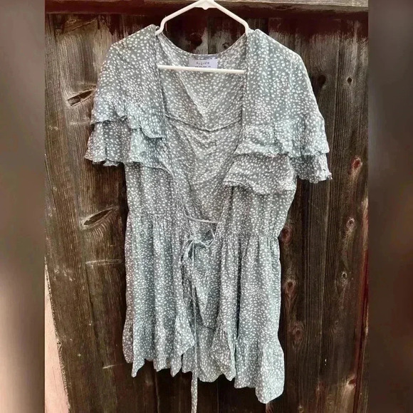 Auguste Edie Cascade Dusty Blue Wrap Mini Dress - Picture 4 of 8